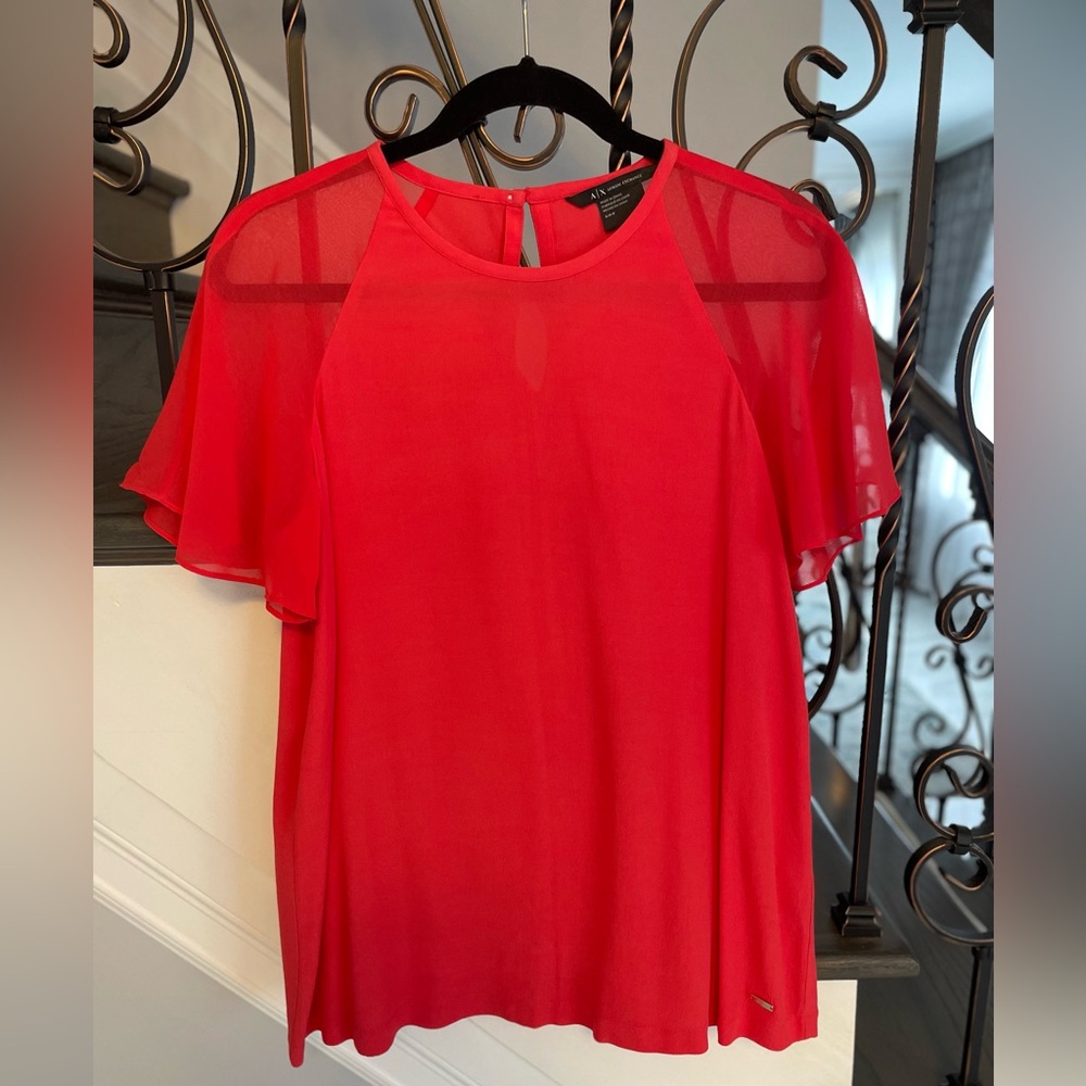 A/X Armani Exchange Red Ruffled Blouse Top